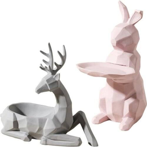Cute Animal Storage Box Statue Creative Deer Rabbit Dog Figurine Sculpture Key Candy Container Home Table Decoration Gift