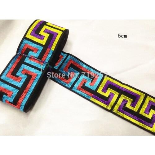 50mm 5cm 2' Costume Curtain Laciness Lace National Jacquard Ribbon Woven Embroidery Webbing Wall Trim Great Wall Colorful Border