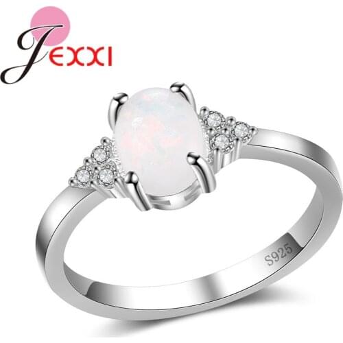 Fashion White Round Opal Rings For Beautiful Women Classic Gifts 925 Sterling Silver Jewelry Wedding Design Fine Products