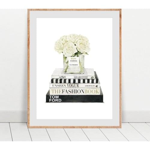 Fashion Poster Feminist Print Girls Room Wall Decor Watercolor White Roses Art Canvas Painting Bathroom Vanity Decoration
