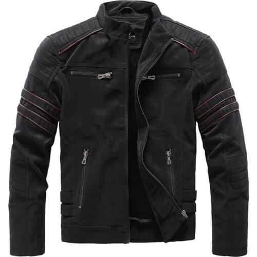 Autumn Winter Leather Jackets Men Fashion Stand Collar Biker Motorcycle Jacket Mens Casual Zipper Washed Retro PU Leather Coats