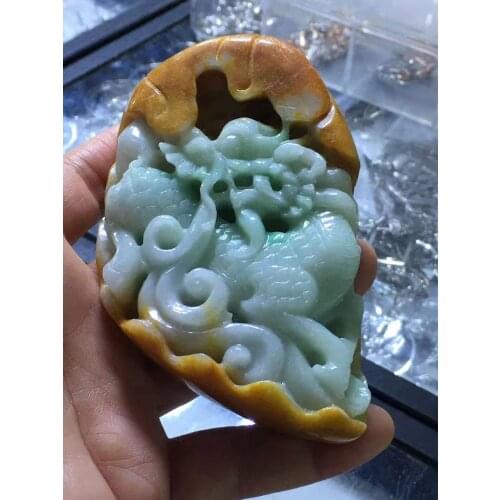 Natural Myanmar jade A HandCarved dragon jadeite jade green jade pendant jade necklace pendants jewelry necklaces men