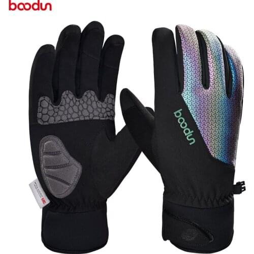 Boodun Light Reflective Thermal Fleece Cycling Gloves Winter Outdoor Sport Anti-cold Full Finger Mittens Touch Screen Long Glove