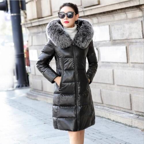 Real leather 90% duck down warm Parkas coat winter fashion thick warm down jacket female long fox fur hooded down jacket F774