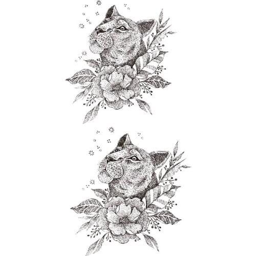 Waterproof Temporary Tattoo Sticker Black Lion Plain Flowers Totem Design Fake Tattoos Flash Tatoos Arm Body Art for Women girl