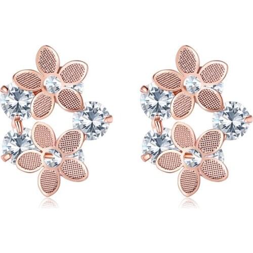 ZSLBS Korean Fashion Flower Earrings For Women Cubic Zirconia Crystal Stud Earring Jewelry Pendientes Mujer Boucle Oreille Femme