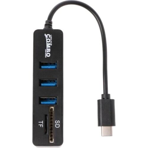 1Pc Black 3 Port USB 2.0 Hub Splitter Combo USB 3 Ports 3.1 Type C Cable OTG SD/TF Card Reader For iMac MacBook for Android C26