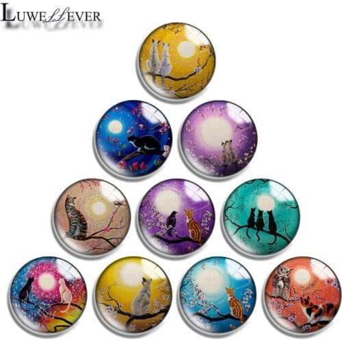 12mm 14mm 16mm 20mm 25mm 30mm 631 Sun Tree Cat Mix Round Glass Cabochon Jewelry Finding 18mm Snap Button Charm Bracelet