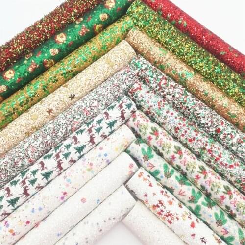 18PCS/SET Christmas Red Green White Chunky Glitter Faux Vinyl Fabric Glitter Leather Sheets For Earrings Bows DIY 21X29CM GM3506