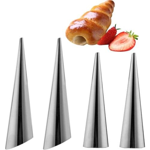 4Pcs/set Croissant Mold Stainless Steel Danish Spiral Tubes Conical Roll Cream Horn Crisp DIY Baking Pastry Tools