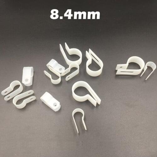 500pcs 8.4mm White Plastic Wire Hose Tubing Fanstening R-Type Line Card Fixed Cable Tie Mount Organizer Holder R Clip Clamp