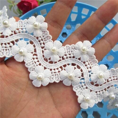 6CM Pearl White Pink Cotton Flower Waves Lace Trim Embroidered Lace Ribbon Fabric Sewing Craft For Costume Clothes Decoration