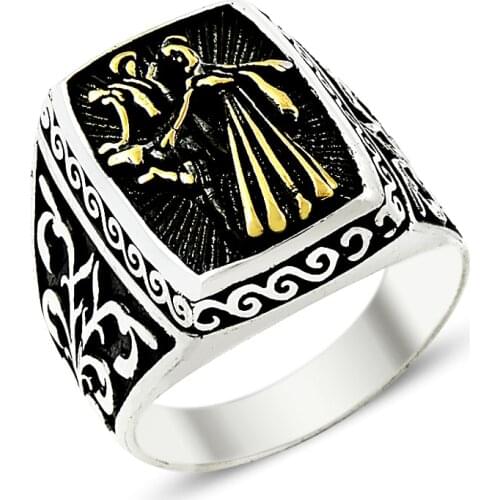 925 Silver Man and Woman Figure Printed Casual Rings for Men
