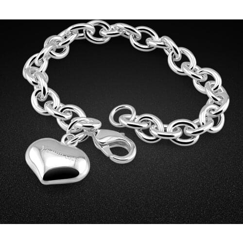 Bracelet Solid 925 Sterling Silver Bracelet Color Link Chain Jewelry Wholesale jewelry fashion charm heart-shaped bracelet