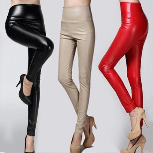 Autumn Winter Women Thin Velvet PU Leather Pants Female Sexy Elastic Stretch Faux Leather Skinny Pencil Pant Woman Tight Trouser
