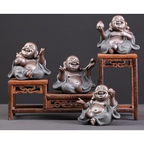 Purple Sand Tea Pet Supportable Tea Table Decoration Handmade Smiling Mouth Maitreya Buddha Tea Set Kung Fu Decoration Chinese