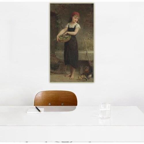 Citon Emile Munier《Feeding the Chicks》Canvas Oil Painting Childhood memories Background Decor Home Childrens room Decoration