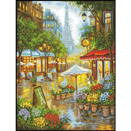 Flower Street Patterns Cross Stitch Kits Printed Fabric Embroidery Needlework 11CT 14CT DIY Handmade Crafts Home Decor Paintings