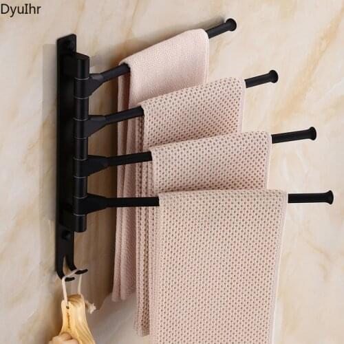 European black space aluminum bathroom towel bars rotating rod hotel towel rack 2/3/4/5 bars movable pole wall mounted DyuIhr