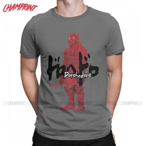 Mens T-Shirt Dorohedoro Kaiman Red Vintage Pure Cotton Tees Short Sleeve Anime T Shirt Crew Neck Clothes Summer
