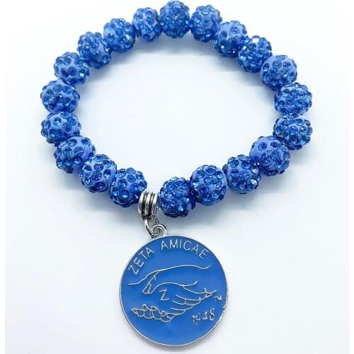 Exquisite enamel color metal ZETA AMICAE pendant bracelet sorority society rhinestone beads elastic bangle