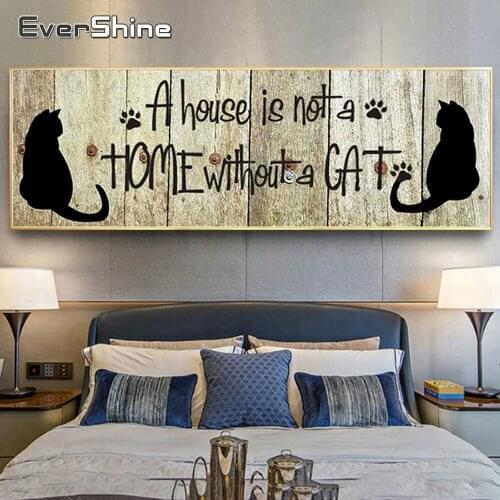 EverShine Diamond Painting Landscape Full Square Drill Diamond Embroidery Text Mosaic Cat Picture Of Rhinestones Wall Art