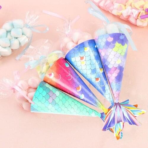 Mermaid candy box wedding party gift box DIY ice cream ribbon Candy Cookies chocolate Bag paper traktatie kinderen verjaardag