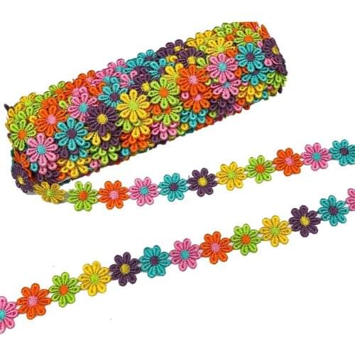 Colorful Daisy Flower Lace Trim Knitting Wedding Embroidered DIY Handmade Patchwork Ribbon Sewing Supplies Crafts 25mm