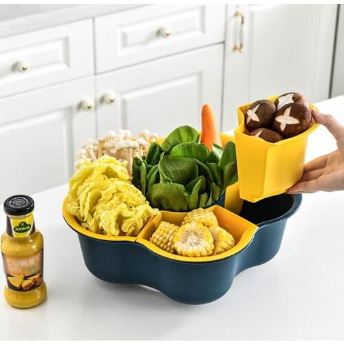 Kitchen Vegetable Strainer Dual Layers Lattices Hot Pot Made Dish Vegetable Plate Multi-Funcitonal 360 Rotatable Fruit Washer