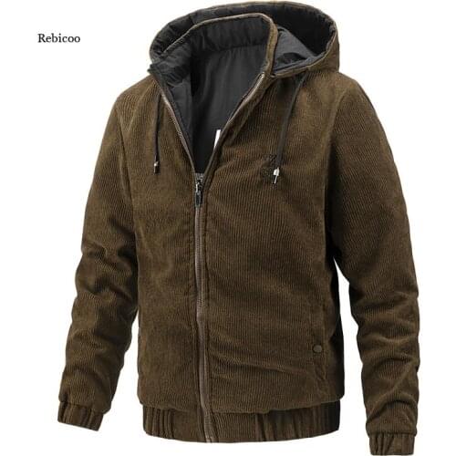 Men Jacket Casual Solid Color Double Face Streetwear Corduroy Mens Jacket New Winter Sports Outwear Hoodied Jackets Men New