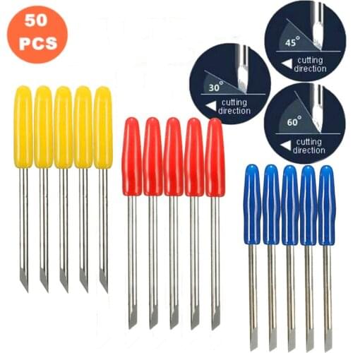 KZTech 50PCS Cb09 Blade for Graphtec CB09U Silhouette Cameo Craftrobo Blades Vinyl Cutter Plotter Knife 30 45 60 Degree 19mm