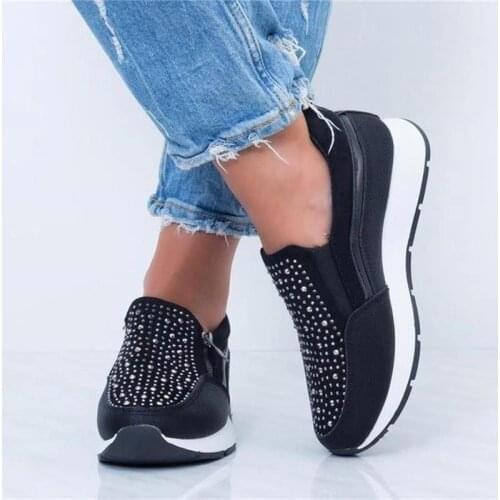 Loafers Women Crystal Sneakers Spring Autumn Casual Zipper Flat Shoes women Non-slip Breathable Outdoor Vulcanized Shoes woman