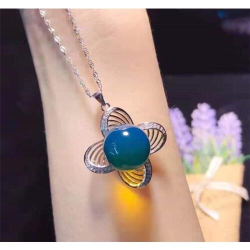 Mexico Lamper 925 Silver Pendant 925 silver precision white zirconium inlaid water purification Blue Pearl