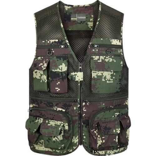 Mens Mesh Breathable Camouflage Journalist Photographer Fishing Vest Waistcoat Jacket Coat