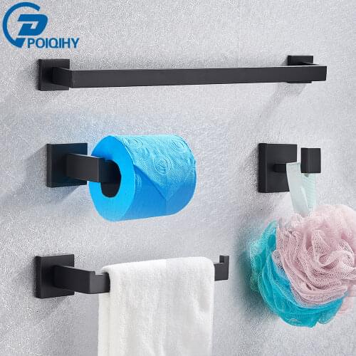 POIQIHY Bathroom Hardware Set Chrome Robe Hook Towel Rail Bar Shelf Tissue Paper Holder Wall Mounted Bathroom Accessories