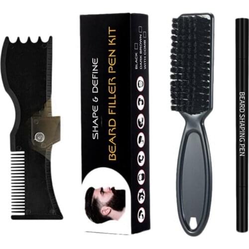 Beard Filler Pen And Nylon Brush Rotating Beard Styling Board Comb Kit Facial Hair Engraving Eyebrow Tool