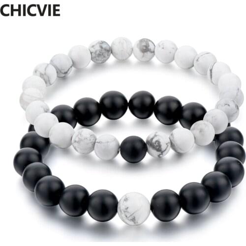 CHICVIE NEW Romantic Handmade Black&White Bracelet Bangles For Women Mens Lovers Jewelry Natural Stone Beads Bracelet SBR160312