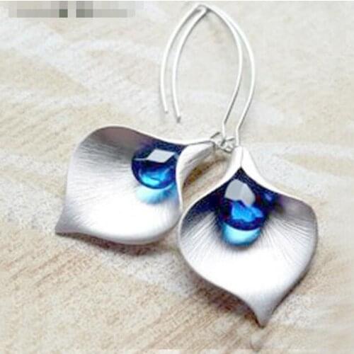 2021 Wholesale Fashion Creative Orchid Bud Long Blue Crystal Earrings Long Zircon Dangle Earring Jewelry