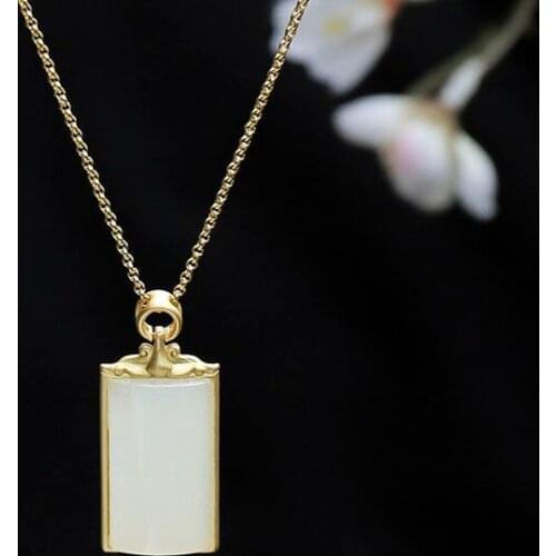 Original S925 Sterling Silver Natural Hetian White Jade Pendant for Women Creative All-Match Spring and Summer with Simple Geom