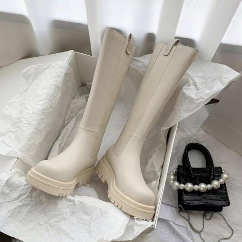 Osunlina Long Boots Round Toe Square Heels Cow Leather Autumn Knee-High Boots Zipper Comfortable Stretch Quality Handmade Shoes