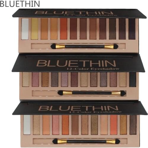 BLUETHIN Professional Makeup Eyeshadow Palette set 12 colors Matte&Shimmer Smoky Eye Shadow pigment nude Net 12G with Blush