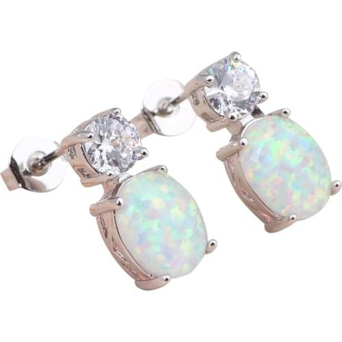White Fire Opal stamp Silver Delicate Zirconia Stud Earring for Ladies Trendy style Fashion Jewelry OES484A