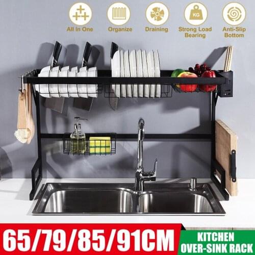 62cm/65cm/85cm Kitchen Organizer Storage Multi Dish Bowl Draining Rack Supplies Over Sink Holder Cutlery Fork Spoon Rack