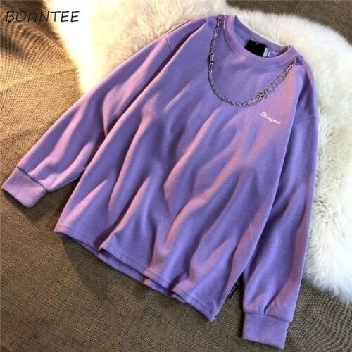 Sweatshirts Women Couple Embroidery Pullovers Leisure Unisex Female Fashion Long Sleeve Vintage Streetwear All-match Simple Chic