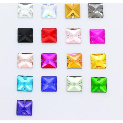 All-size square Flatback glass fancy stone glue on Sew On Rhinestones jewels 2-Holes crystal button beads for garment DIY crafts