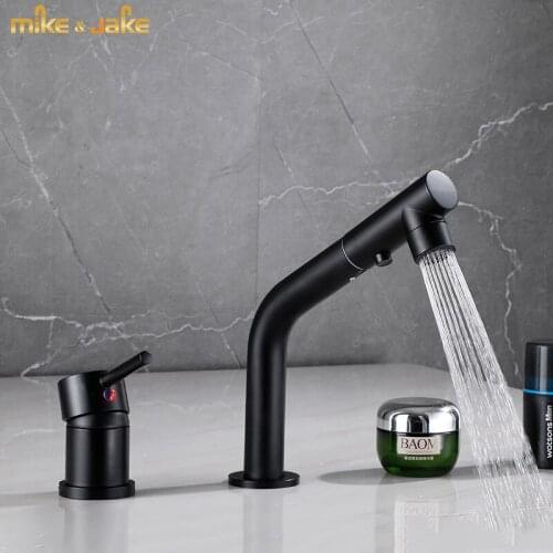 Bathroom faucet pull out basin sink tap black pull out crane water tap hot and cold pull out basin mixer