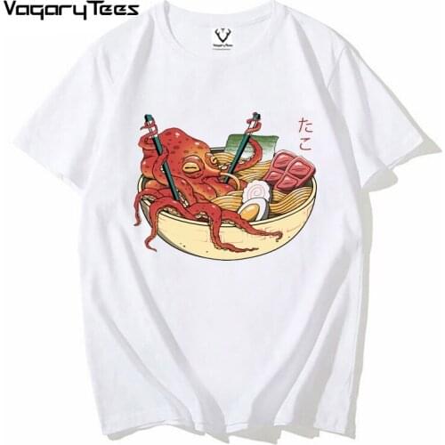 Funny octopus Ramen Men T-Shirt Cool Ramen Tako Noodles Printed Hipster Graphic Tshirt O Neck Casual Summer Tee Tops