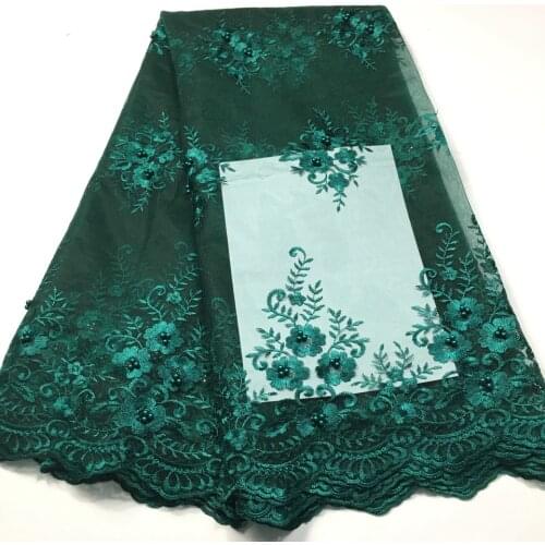 Green african lace fabric 2020 high quality lace with beads/ latest french net lace fabric nigerian lace fabrics for wedding