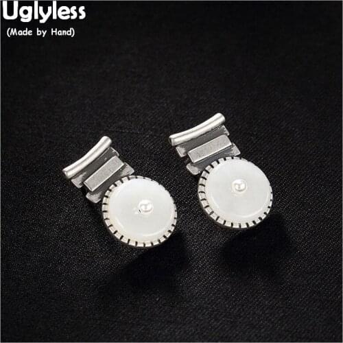 Uglyless Office Lady Party Dress Earrings for Women Natural Jade Fine Jewelry Solid 925 Silver Ethnic Studs Pearls Bijoux Button
