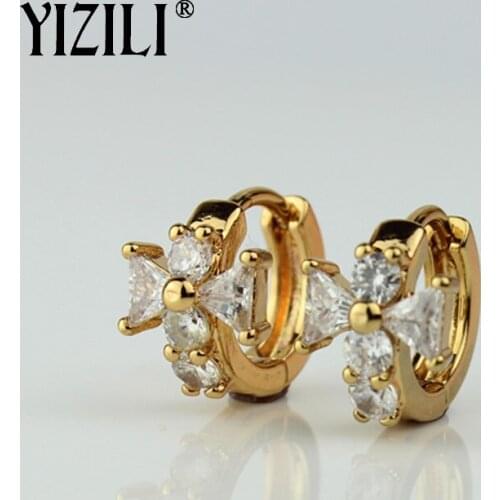 YIZILI hot sell Flower shape Hollow Style Earrings Gold Color Natural Zircon Earrings for Women Party Gift Jewelry A038
